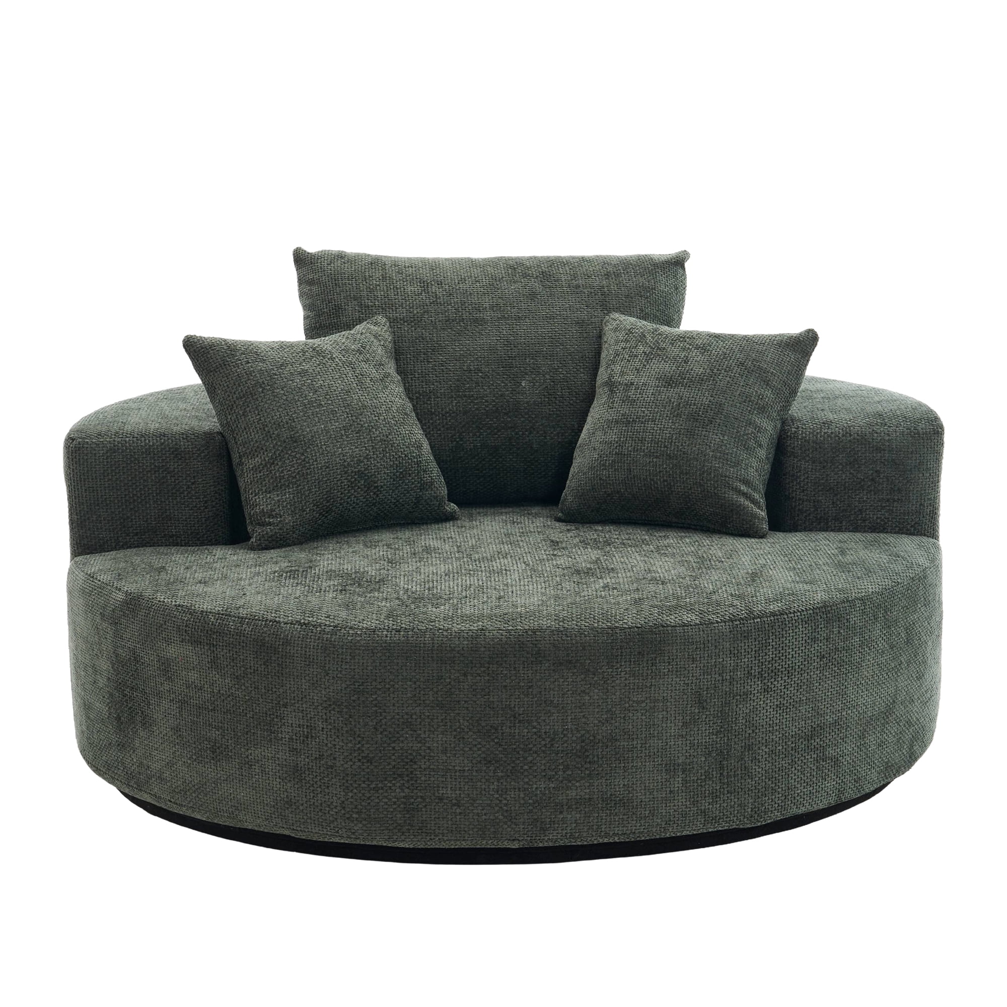 Aukfa 55" Oversized Round Chaise Lounge Chair, Chenille Lounge Sofa with 3 Pillows & Wide Armrests,Green