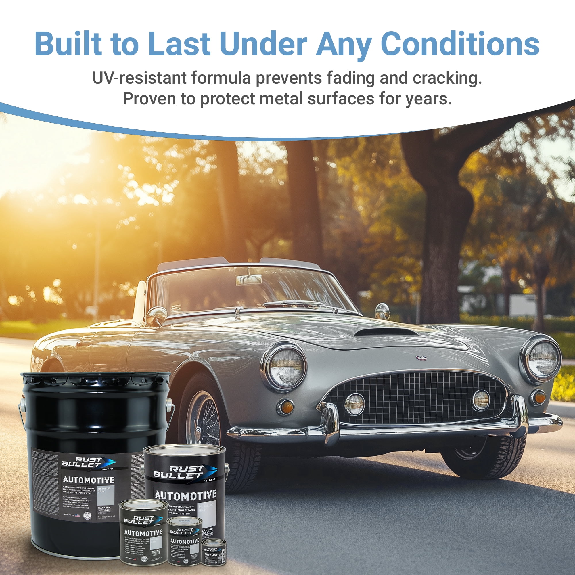 Rust Bullet Automotive - Metallic Gray - 1/4 Pint - Rust Inhibitor & Protective Coating for Cars, Trucks, & Metal Surfaces, UV Resistant, No Topcoat Needed