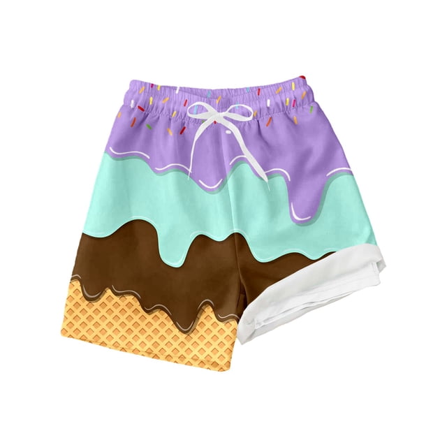 TOOYOU Toddler Boy Swimsuit Swim Trunks Double Layer With Drawstring Ice Print Comfortable Beach Swimwear For Kids Practical And Durable Bathing Suit For Child Size 14-16 Years,Purple