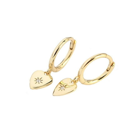 CZ Heart Dangle Hoop Earrings Sterling Silver Drop Small Round Huggie Hoops Gold Plated for Women
