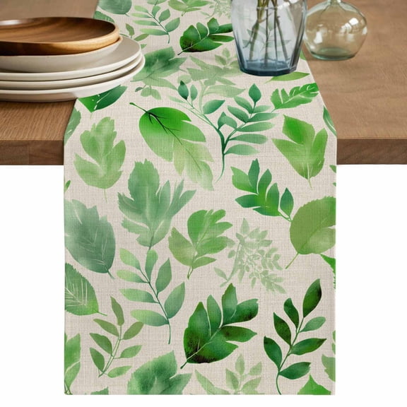 Table Runner 72 Inches Long for Kitchen Dining, Green Leaves Dresser Scarf Farmhouse, Dining Table Decorations for Wedding/Parties, Spring Plants Rustic Vintage Botanical 18 x 72 In