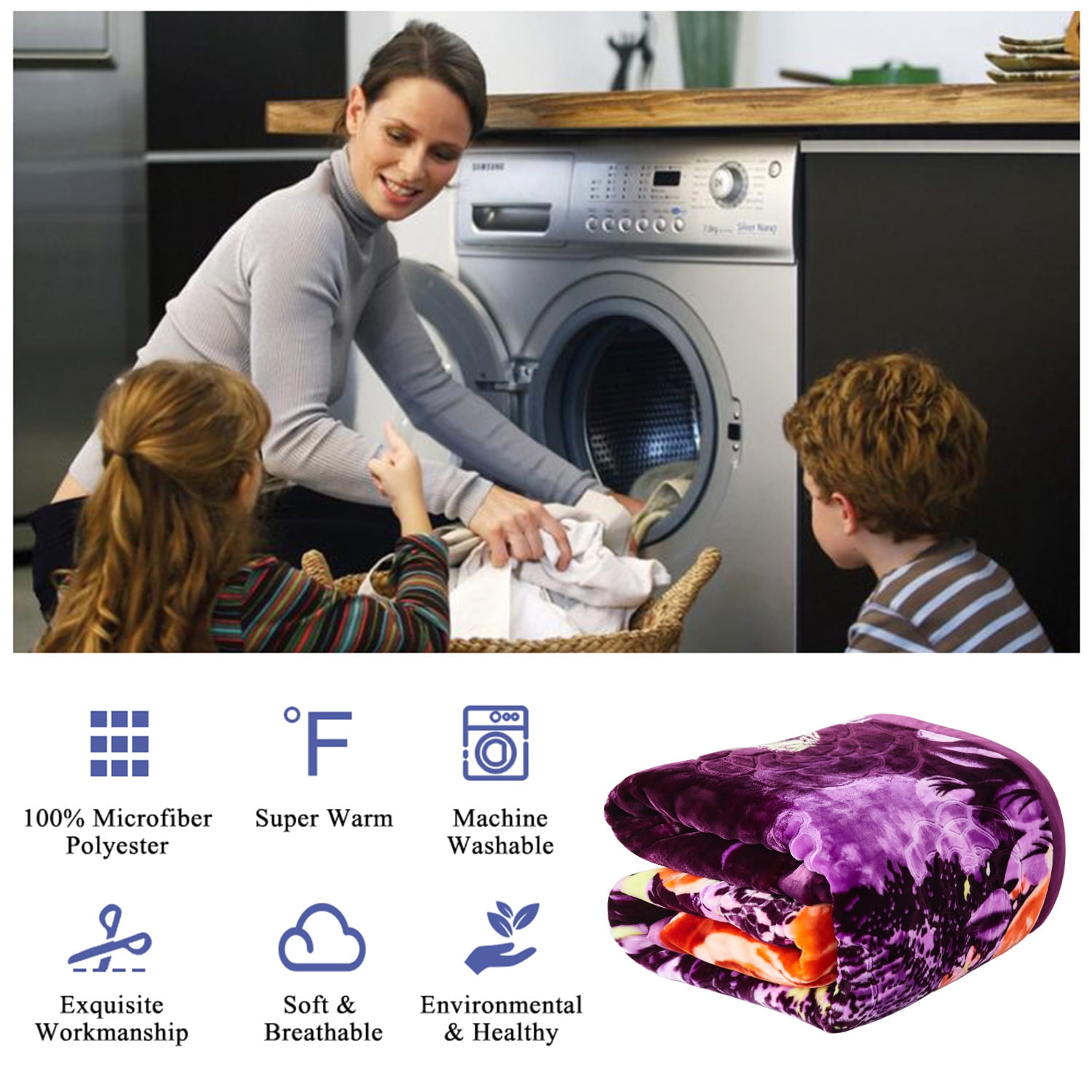 NC Queen Fleece Plush Bed Blanket,2 Ply Heavy Warm Mink Blanket for Winter 79"x91",7.5lbs