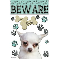 Flag Emotes - Double Sided Garden Flag - Beware Of Dog - White Chihuahua