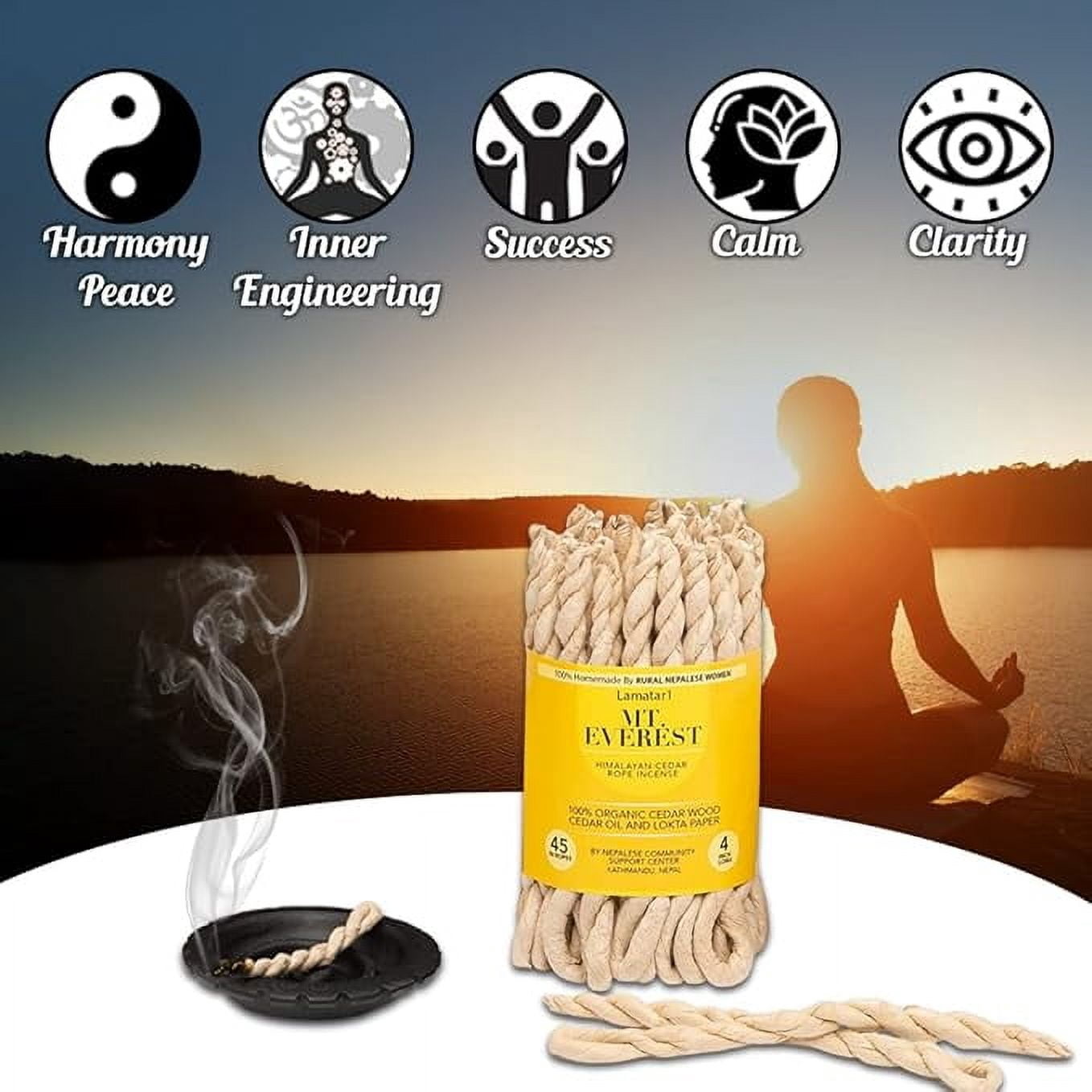 Natural Himalayan Cedar Rope Incense Set of 6 – Handmade in Nepal, 4 Inches Long, 45 Ropes per Bundle Pure Cedarwood Aroma for Relaxation, Meditation & Home Fragrance