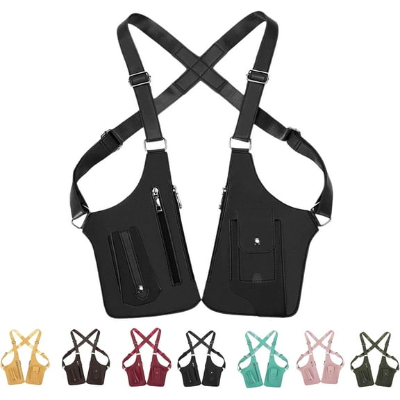 ROVTIULI  Men's Double Shoulder Armpit Bag, Adjustable Strap Faux Leather Shoulder Bag for Travel Work