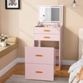 thumbnail image 2 of GloryStar Coiffeuse Rose avec Miroir et 3 Modes d'Éclairage, Comprend des Compartiments de Rangement et une Chaise à Roulettes pour les Petits Espaces, 2 of 8