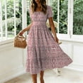 thumbnail image 2 of Kukoosong Women's Short Sleeve Midi Dress, Square Neck Tiered Ruffle Dress, Casual Summer Beach Sundress, Flowy A-Line Elastic Waist Puff Sleeves Dress, 2 of 7
