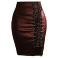 thumbnail image 5 of Leather Pencil Skirt for Women High Waisted Lace Up Bodycon Side Slit Faux Leather Mini Skirt, 5 of 8