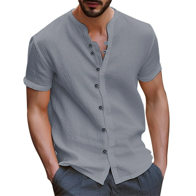 Button Down Shirts for Men Simple Cotton Solid Pocket Cardigan Sweater White Fall Tops for Men Trendy size L
