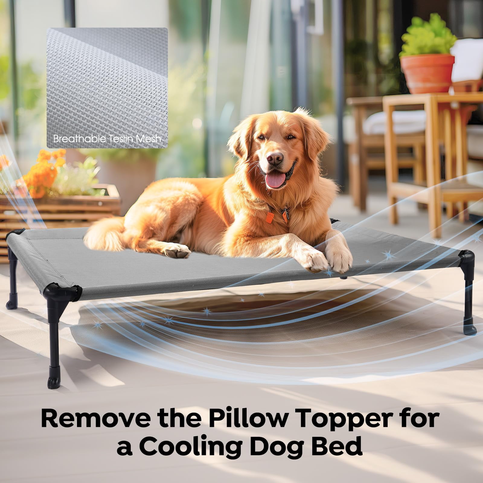 Elevated Dog Bed Add Removable Waterproof Bolster Cushion Mat  Raised Pet With Breathable Teslin Mesh No-slip Feet Couch For Indoor Outdoor 32x25inches Grey Cwc2331b