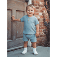 thumbnail image 4 of BemeyourBBs Infant Baby Boys Girls Summer Clothes Toddler Baby Boy Girl Summer 2 Pieces Outfit Waffled Solid Color Short Sleeve Button Shirt Tops with Pockets Shorts Set, 4 of 9