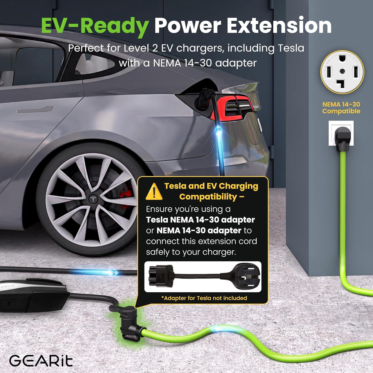 GearIT 4-Prong 30 Amp Extension Cord 50 ft, NEMA 14-30P to 14-30R Weather Resistant for Dryer RV, and Level 2 EV Charger, Green