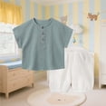thumbnail image 5 of Kids Boys Summer Clothes Set, 2-Piece 100% Cotton Muslin Play Outfit, Henley Top & Elastic Waist Shorts for Kidss Mint Green,Size 3-4 T, 5 of 5
