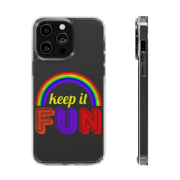 DistinctInk Clear Case for Apple iPhone 15 PRO (6.1" Screen) - Keep It Fun - Rainbow