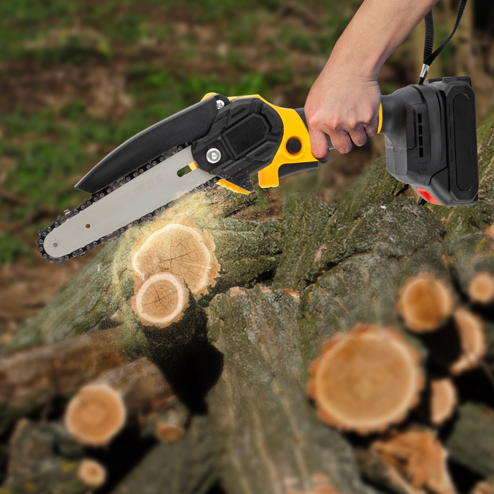 Wildnix 6-Inch Lithium Battery Mini Chainsaw with 98.42ft/s Chain Speed, Ergonomic Handle, and 2 Rechargeable Batteries for Efficient Tree Cutting