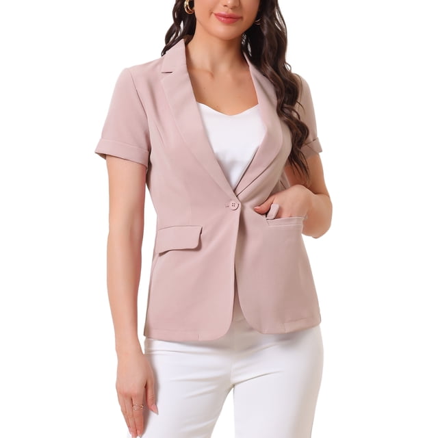 SACO DE MUJER INSPIRE CHIC Con Solapa Notch, Mangas Cortas, Un Botón, Chaquetas de Traje para Trabajar XL Rosa