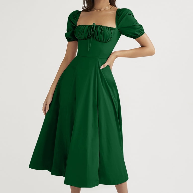 knee length dresses for ladies Holland Puff Sleeve Midi Dress – The Swank Company