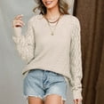 thumbnail image 5 of WCMZJ Women's Casual Long Sleeve Crewneck Crochet Sweater Lightweight Knit Pullover Sweaters Tops Beige M, 5 of 7