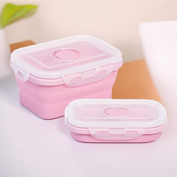 Under 10,350ml Silicone Folding Lunch Box – Collapsible, Leak-Proof Portable Lunch Box for Work, Travel, and School, Eco-Friendly, Easy to Store, Food Container, | Silica Gel, Pink-199 $BS$3
