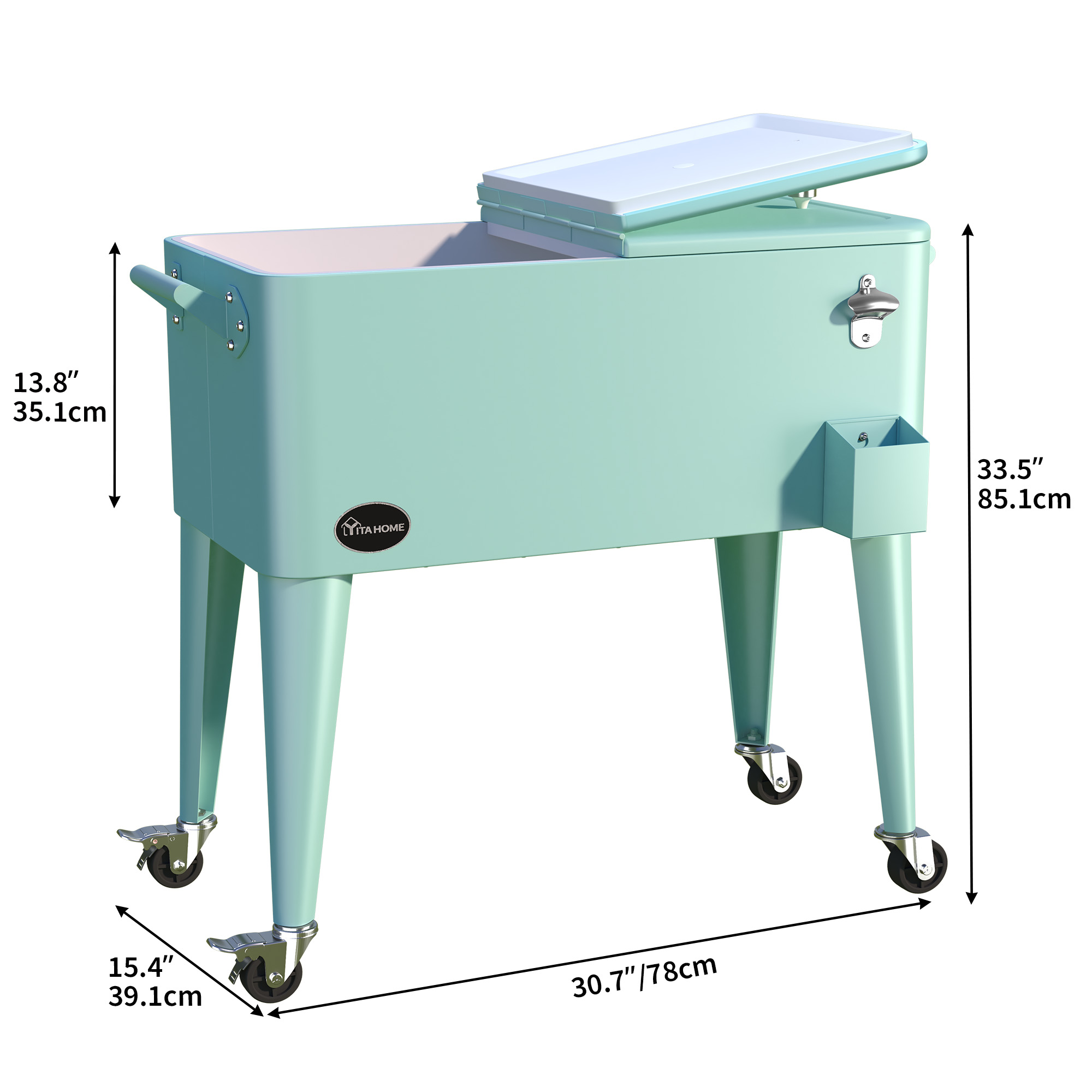 Dextrus 80 Quart Outdoor Rolling Cooler Cart with Bottle Opener Drainage, Portable Beverage Rolling Cart on Wheels, Light Green