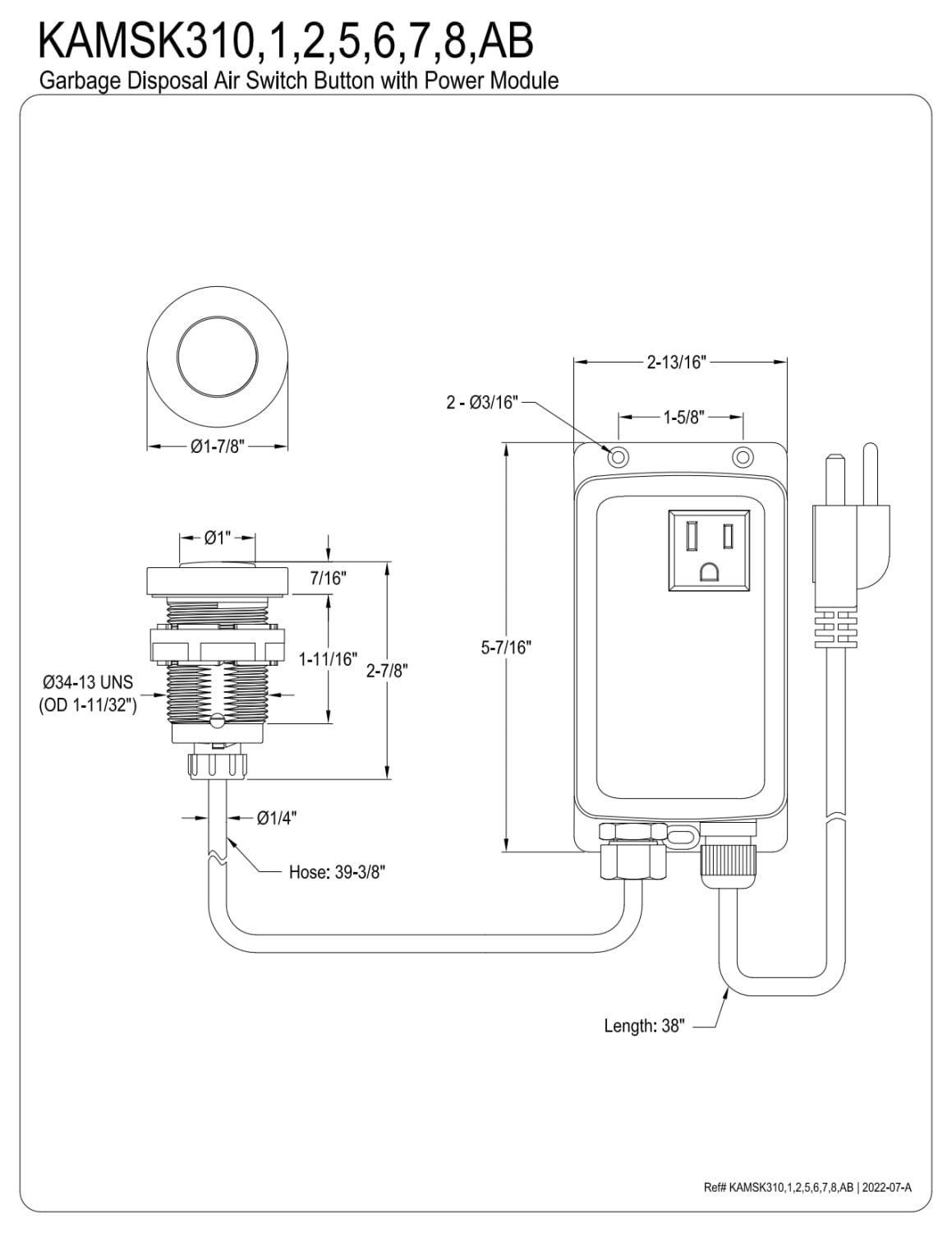 Kingston Brass KAMSK316 Gourmetier Single Outlet Garbage Disposal Air Switch Kit, Polished Nickel