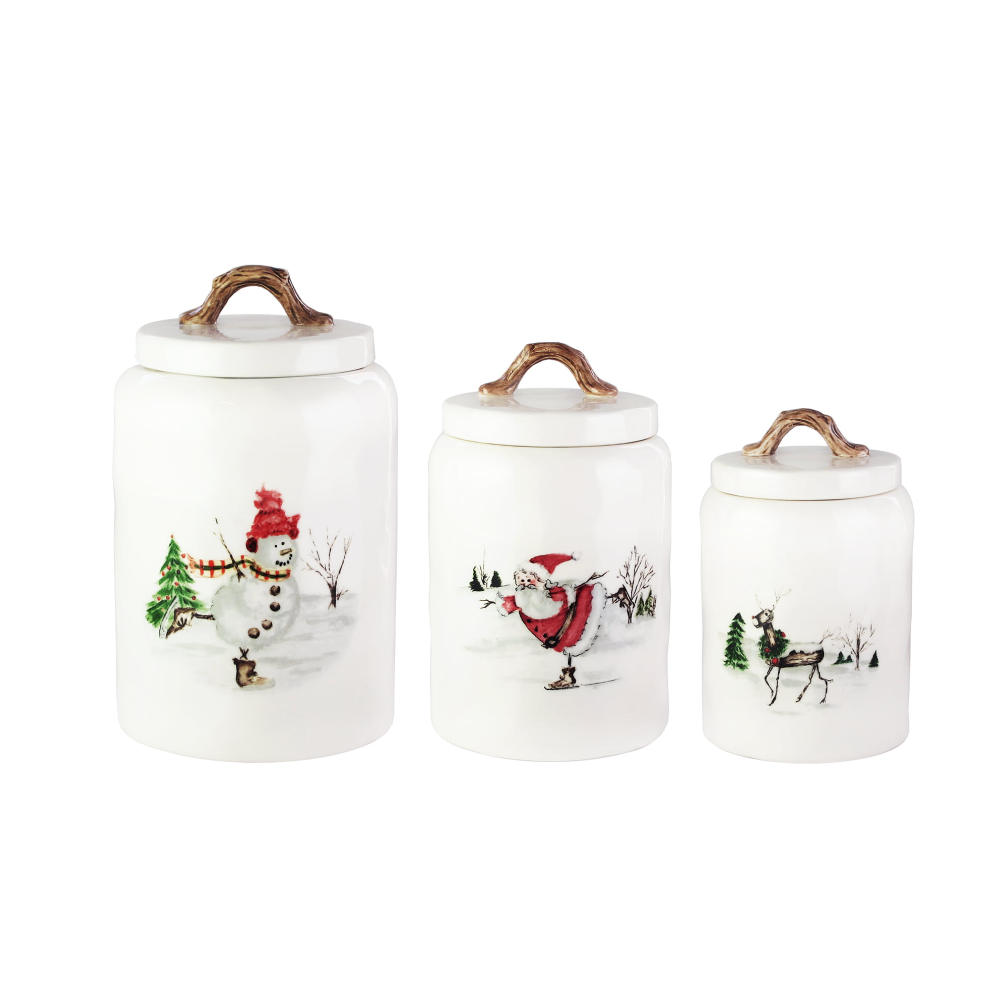 Canister Set of 3 Winter Themed with Snowmen Tops by Fitz and Floyd 78279 