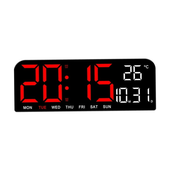 Reloj despertador digital de escritorio con brillo ajustable de 4 niveles y alarma dual. Rojo