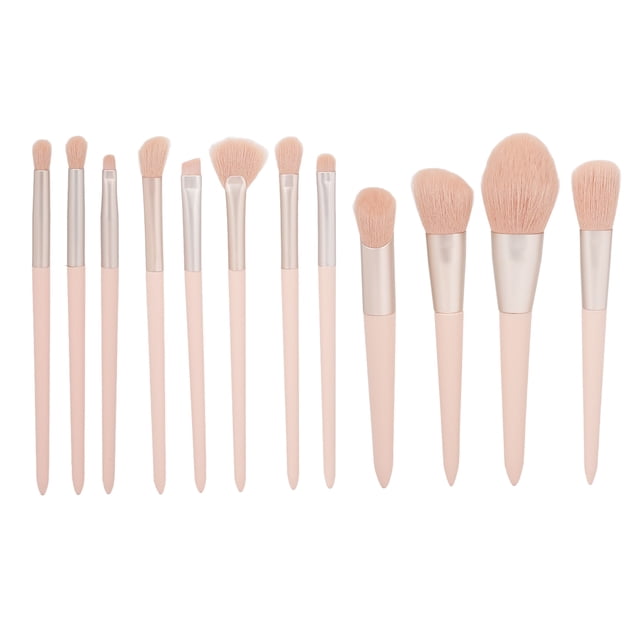 Juego de 12 brochas de maquillaje, pelo de fibra suave rosa, polvo suelto, colorete, sombra de ojos, cepillo para artista de maquillaje
