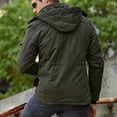 thumbnail image 4 of Maoxin Men's Retro Thick and Fleece Workwear Solid Color Pocket Zipper Long Sleeved Detachable Hooded Casual Jacket , Army Green , M, 4 of 8