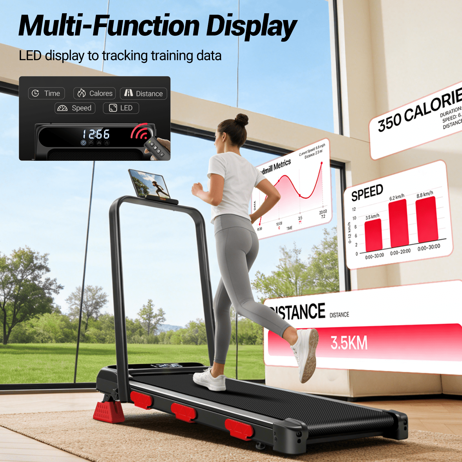 BOGYKIK Walking Pad with 16% Manual Incline, 2.5HP Foldable Under Desk Treadmill for Home Office, 0.6-6.2 MPH, 300 lb Capacity, LED Display