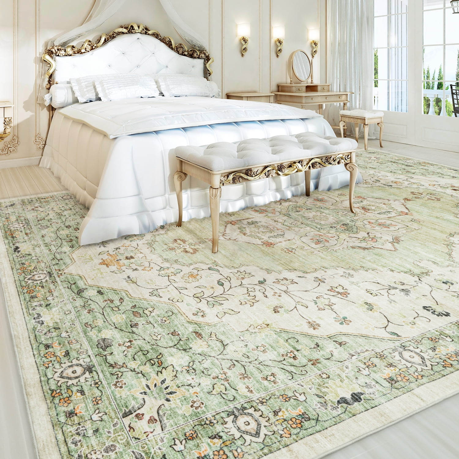 VUNATE 5'x7' Area Rugs for Living Room Washable Rugs Floral Vintage Area Rug Botanical Indoor Carpet Soft Rugs for Bedroom Office Dining Room Kitchen Accent Rug Contemporary Home Decor Green