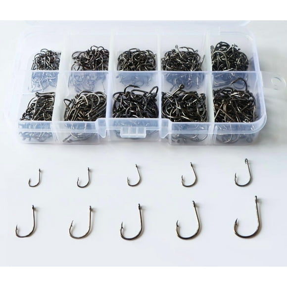 Small high carbon steel barbed fish hook with hole 10 types of fish hooks Portable boxed fish hooks Strong fish hooks can adapt to various fishing environments