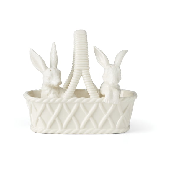 Lenox Wicker Creek Porcelain Bunny Salt & Pepper Shakers with Stand (2 Pack)
