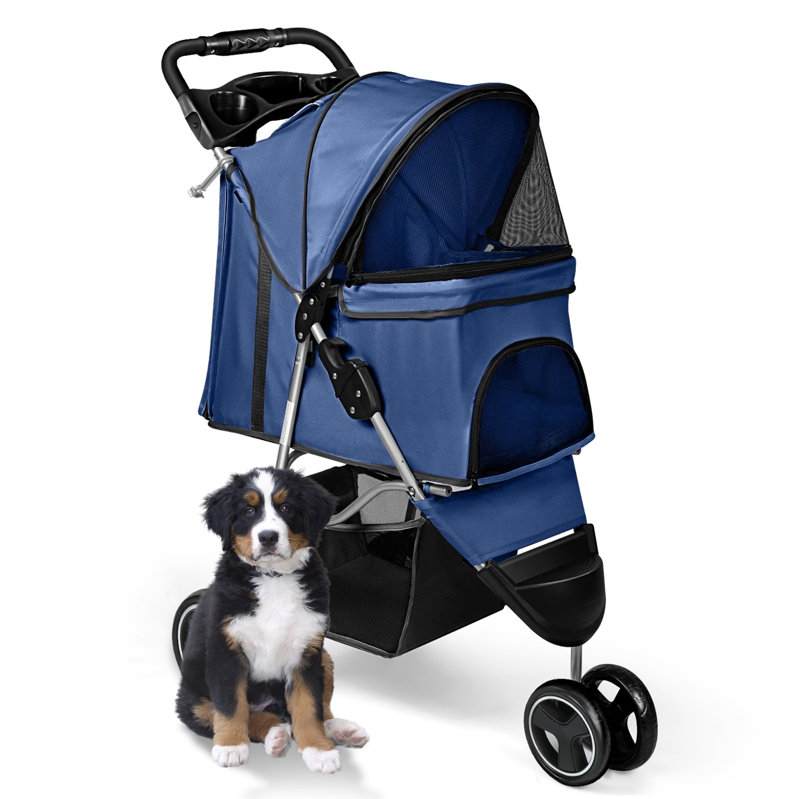 Wedyvko 3 Wheel Pet Dog Folding Stroller, Large Capacity, 360