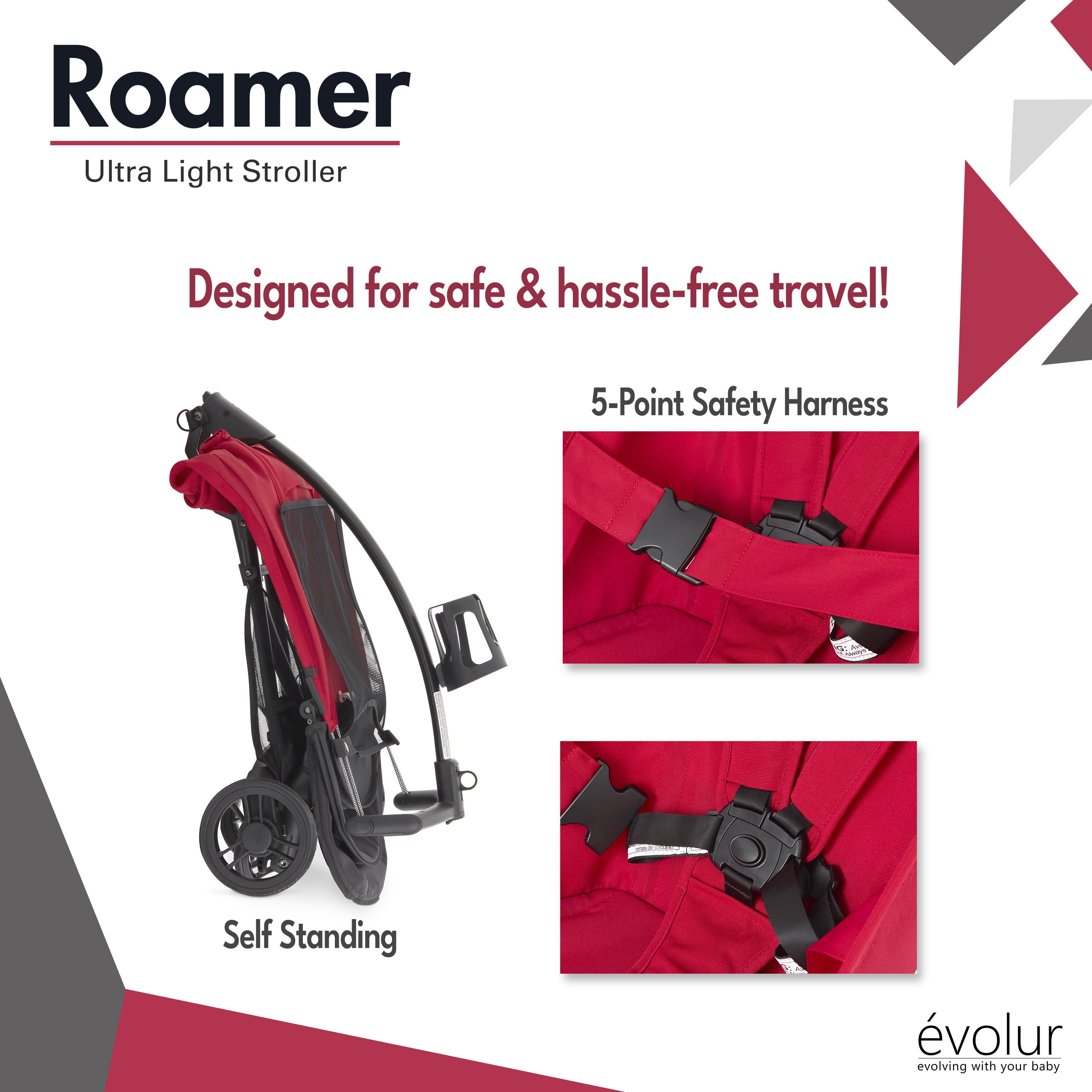 Evolur Roamer Ultra Light Stroller, Red