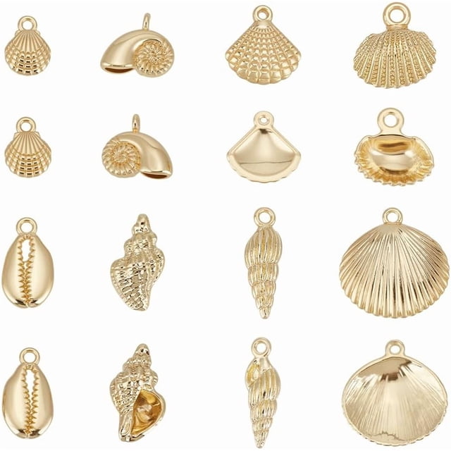 16 colgantes de aleación chapados en oro de 18 quilates con temática marina (8 estilos diferentes) para crear collares y joyas.