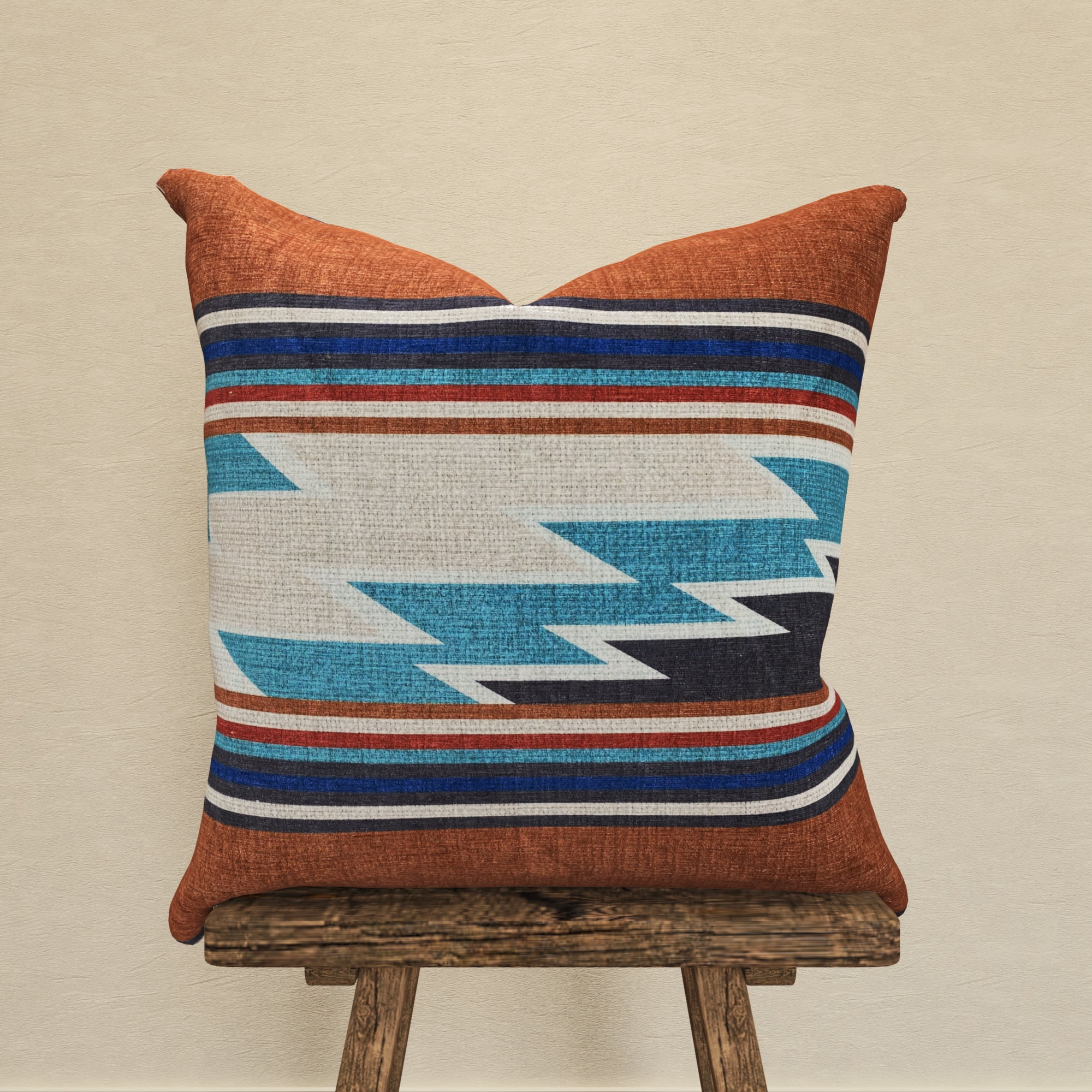 Decorative Throw Pillow Cover, 18” x 18”, Stripe Pattern Featuring a Southwest Motif on Polyester Chenille Creating a Comfortable and Stylish Update to any Living Room, Bed, and Sofa