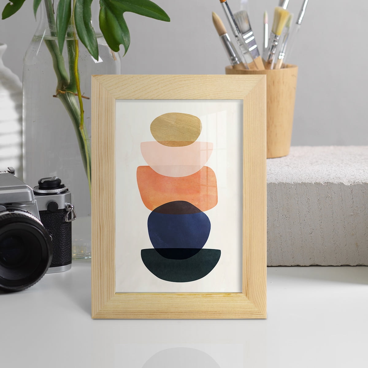 Mod Pods II -Framed Print w/glass-Natural Wood