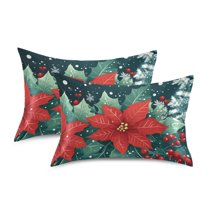 Yayeee Pillowcase Standard Size Set of 2 Satin Wrinkle Resistant Pillow Case, Christmas Poinsettia