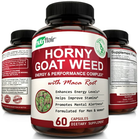 NutriFlair Horny Goat Weed Extract, 1000mg Epimedium with Maca Root, Panax Ginseng, Saw Palmetto - Sexual Energy Complex & Libido Support for Men and (Best Ginseng Supplement For Energy)