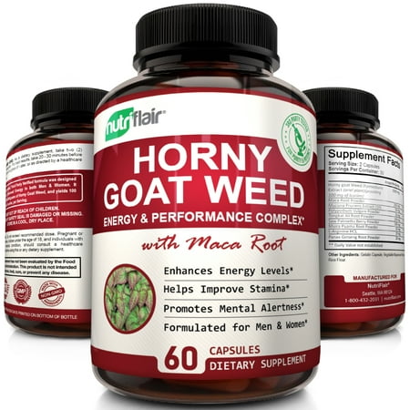 NutriFlair Horny Goat Weed Extract, 1000mg Epimedium with Maca Root, Panax Ginseng, Saw Palmetto - Sexual Energy Complex & Libido Support for Men and (Best Quality Panax Ginseng)
