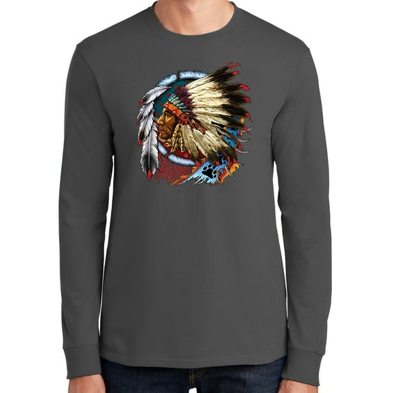 Mens Big Chief Dream-Catcher Long Sleeve Tee Shirt, 3XL Charcoal Gray (TALL Size)
