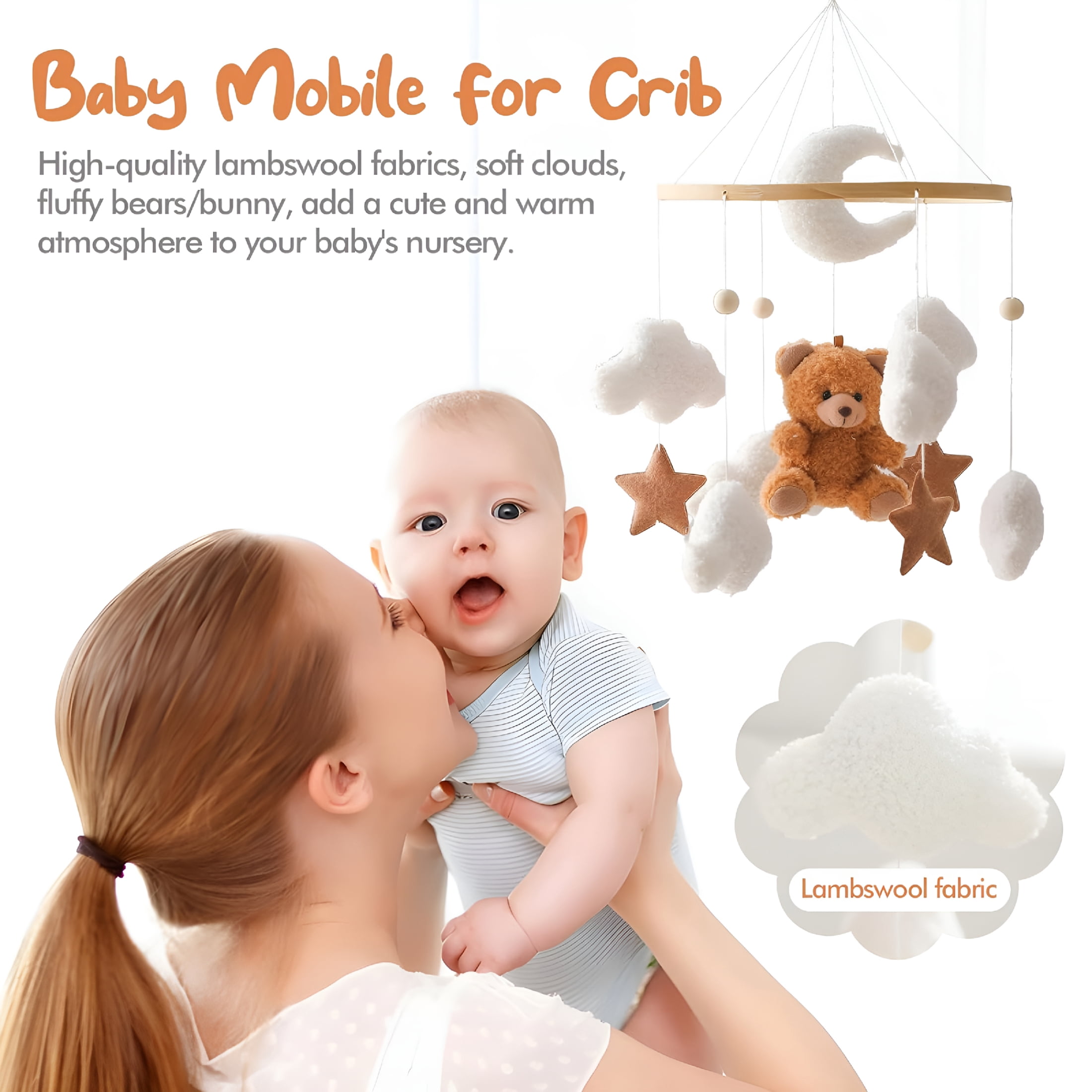 BESTSKY Baby Mobile for Crib Bear Cloud Crib Mobile Handmade Furry Nursery Mobile Gender Neutral Crib Toy Hanging for Nursery Decor Accessories
