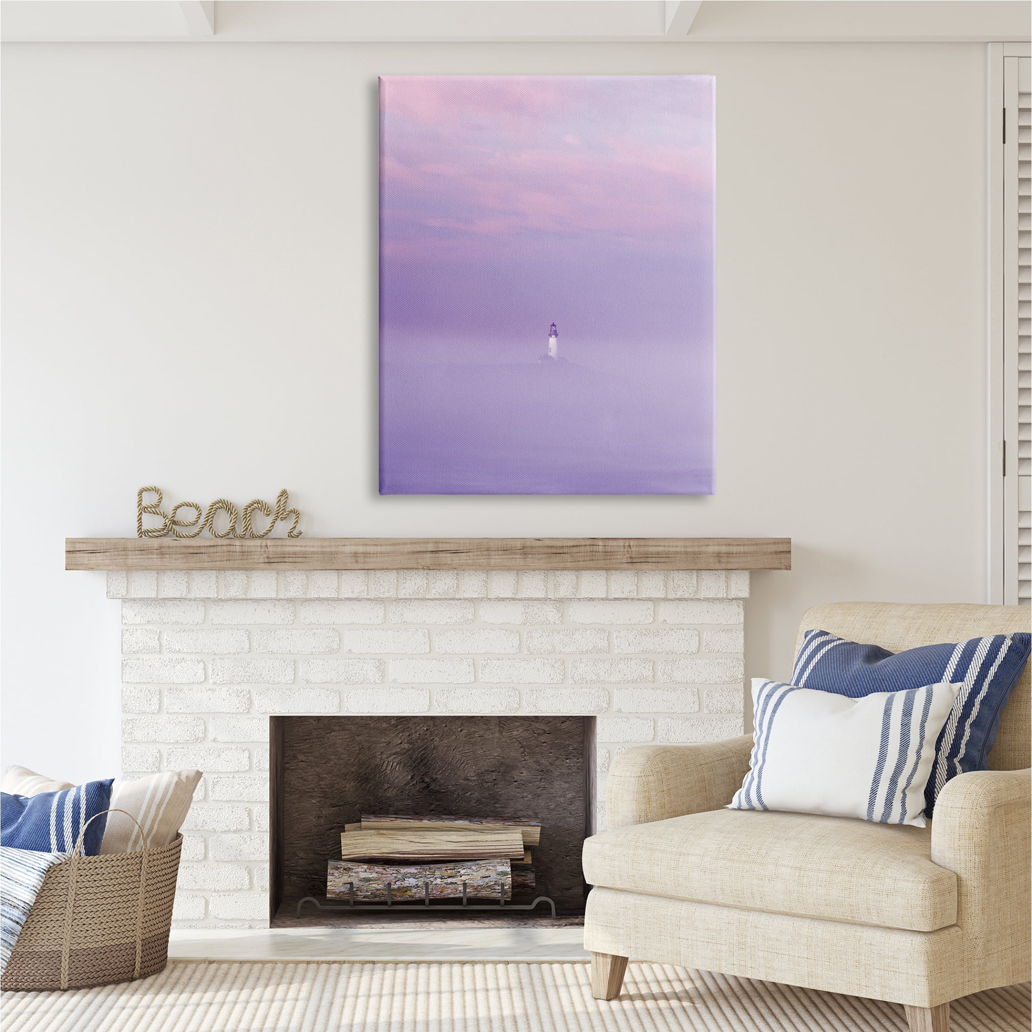 Stupell Industries Foggy Purple Lighthouse Nature Photography Gallery Wrapped Canvas Print Wall Art, 36 x 48