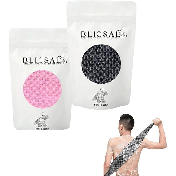 wonima11 Muzboo Exfoliating Shower Towel – Extra Long Body Scrub Cloth for Men and Women, Hexagonal Weave Textured Back Scrub, Deep Cleansing Body Cleansing Cloth (Black and Pink)
