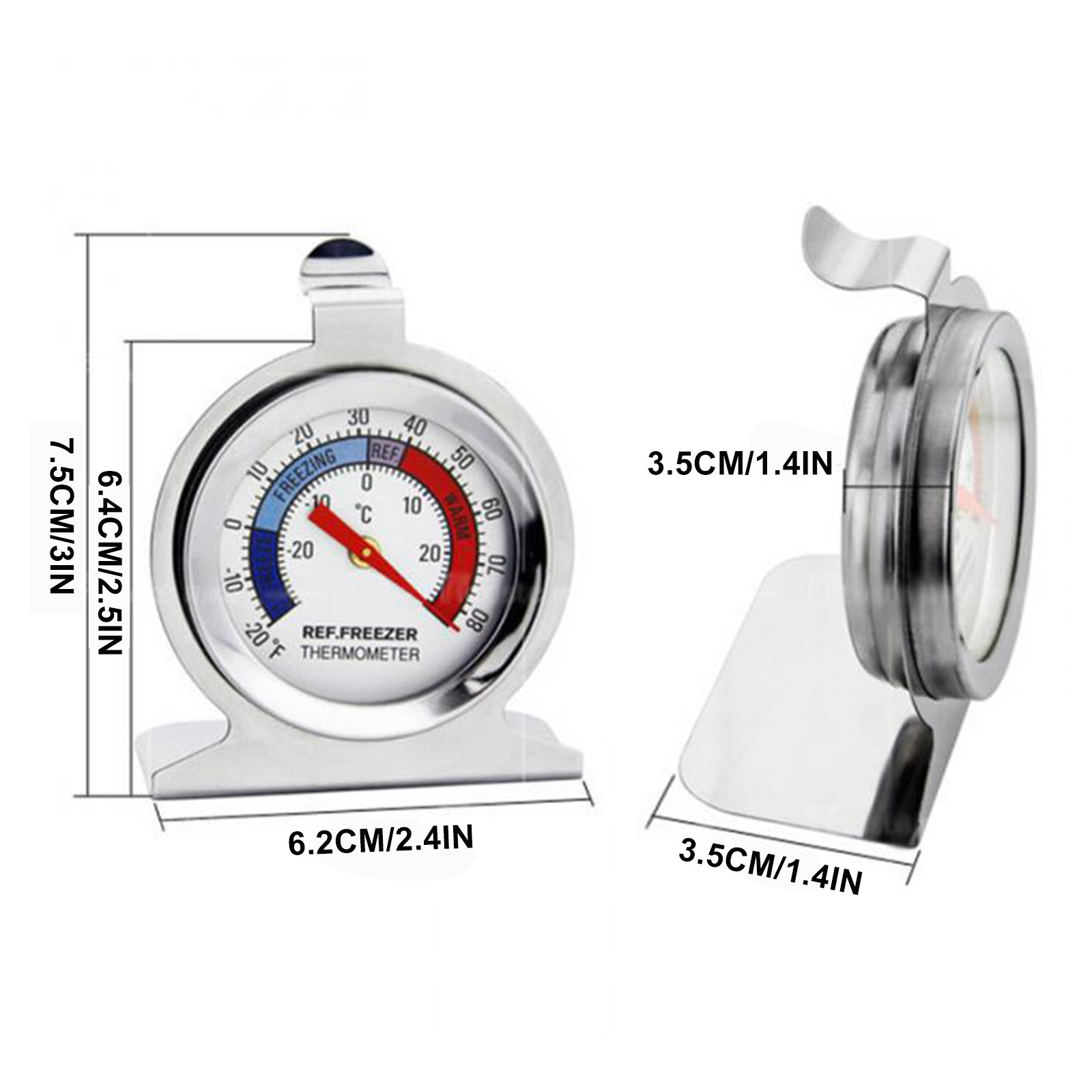 PECULA Large Dial Fridge/Freezer Thermometer – 2-Pack, Stainless Steel, Analog