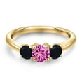 thumbnail image 3 of Gem Stone King 10K Yellow Gold Pink Created Sapphire and Black Onyx Engagement Ring for Women | 0.99 Cttw | Round 5MM | Gemstone September Birthstone | Size 5, 3 of 6