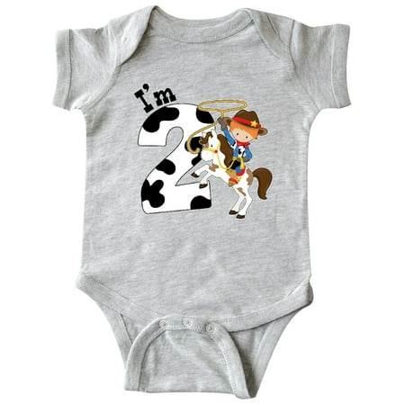 

Inktastic I m Two-cowboy riding horse birthday Gift Baby Boy Bodysuit