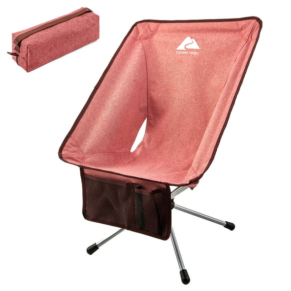 Ozark Trail Compact Packable Chair, Weight Capacity 225 lbs, Sturdy Steel Frame, Vintage Polyester Fabric, Red, Includes Carry Bag.