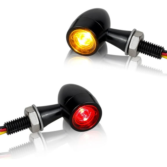 Universal Motorcycle Turn Signals Amber/Red LED Turn Signal Kit Rear Mini Blinkers Compatible with Harley Honda Suzuki Triumph Yamaha